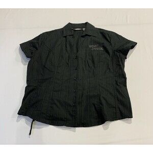 Harley Davidson Women's Black Embroidered Button Lace Up Back Dress Shirt XL H2